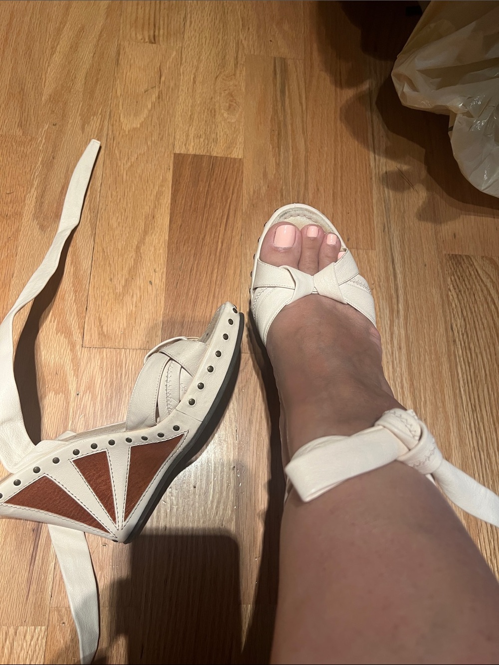 Women’s Cream Ankle-Tie Wedge Sandals